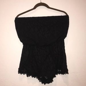 FREE PEOPLE Black lace off the shoulder romper